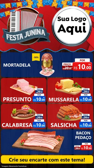 Modelo de TV para TV Vertical com o tema Festa Junina para Frios e Laticínios