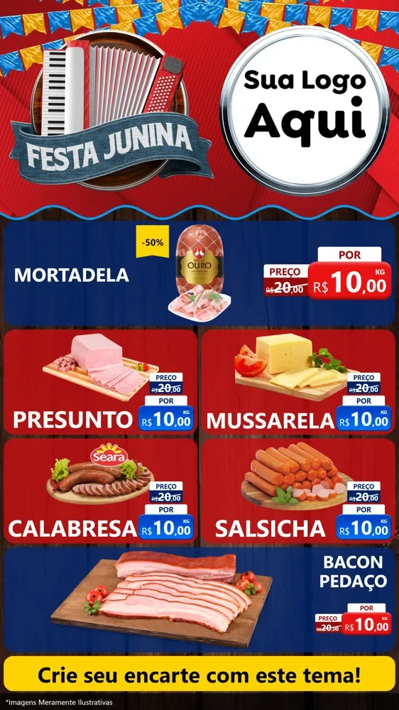 Modelo de TV para TV Vertical com o tema Festa Junina para Frios e Laticínios