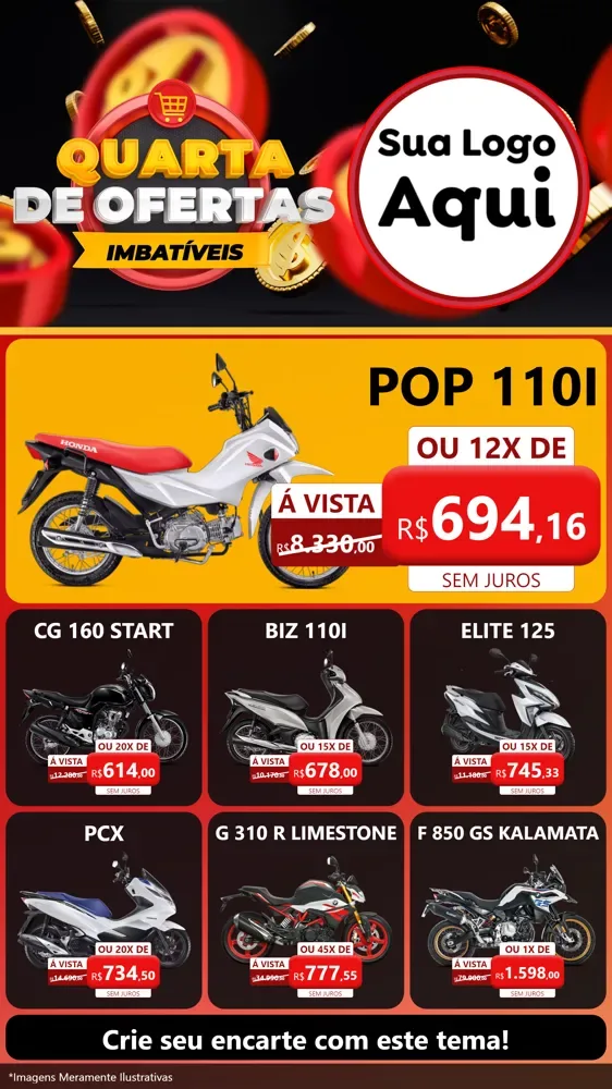 Modelo de Rede Social para Stories com o tema Quarta de Ofertas Imbatíveis para Concessionaria de Motos