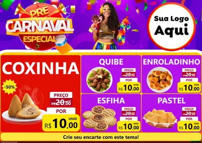 Modelo de Encarte para Encarte A4 Horizontal com o tema Pré-Carnaval Especial para Salgadaria
