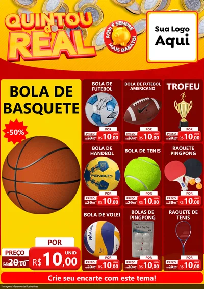 Modelo de Encarte para Encarte A4 Vertical com o tema Quintou do Real para Artigos Esportivos
