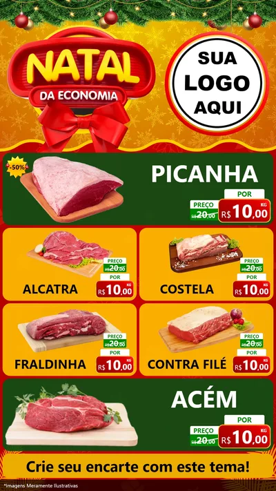 Modelo de TV para TV Vertical com o tema Natal da Economia para Açougue