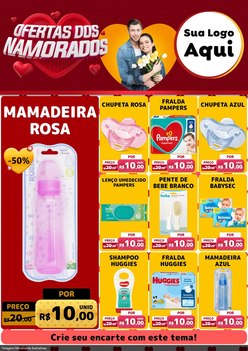 Modelo de Encarte para Encarte A4 Vertical com o tema Ofertas Dos Namorados para Bebês