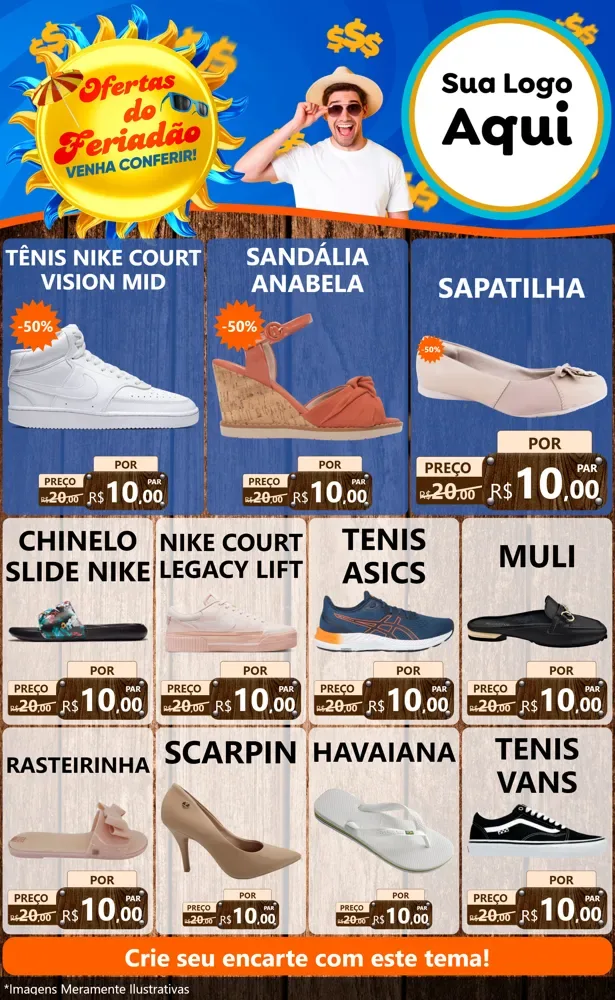 Modelo de Encarte para Encarte Grande com o tema Ofertas do Feriadão para Calçados