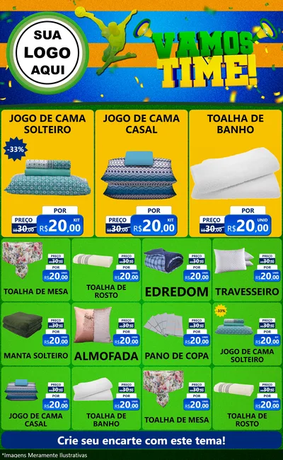 Modelo de Encarte para Encarte Grande com o tema Vamos Time! para Cama, Mesa e Banho