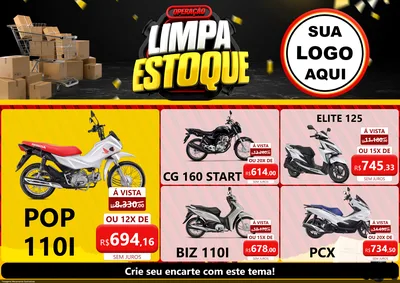 Modelo de Encarte para Encarte A4 Horizontal com o tema Operação Limpa Estoque para Concessionaria de Motos