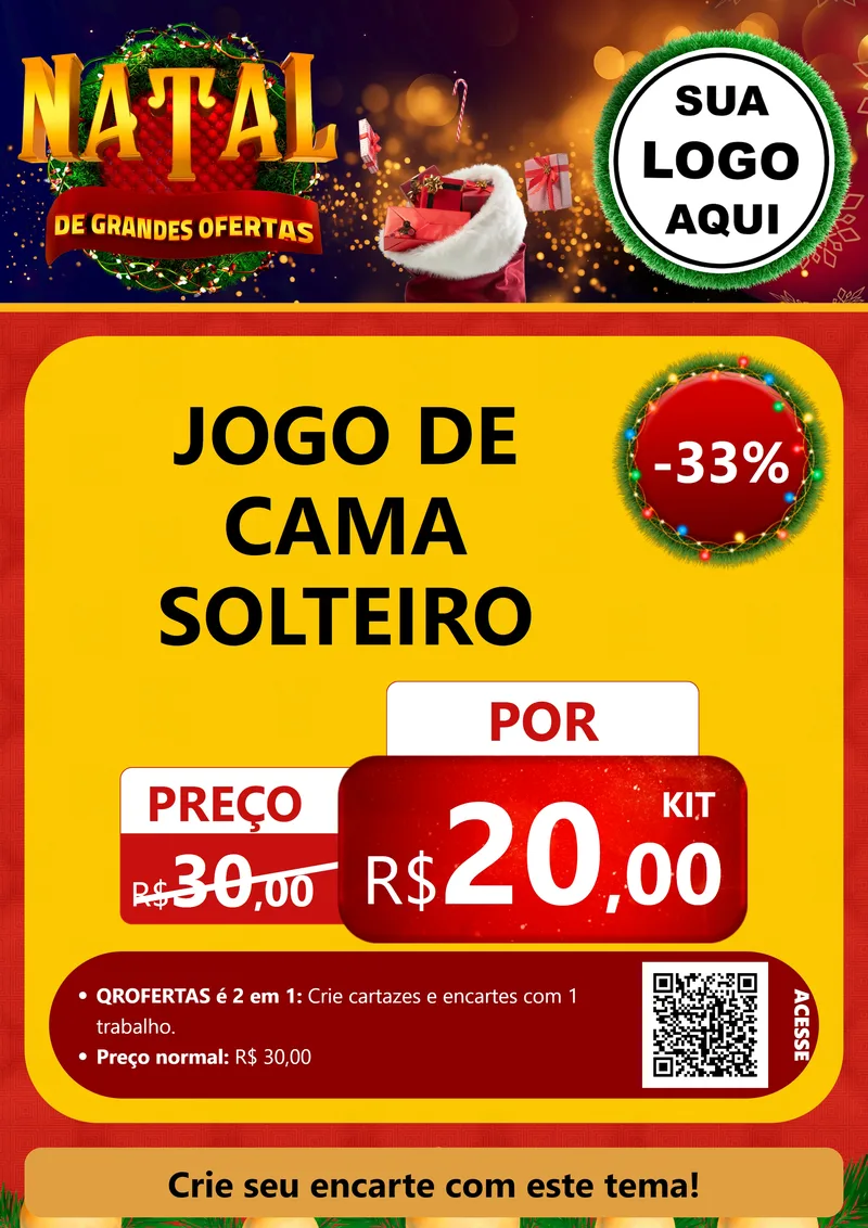Modelo de Cartaz para Cartaz A4 Vertical com o tema Natal de Grandes Ofertas para Cama, Mesa e Banho