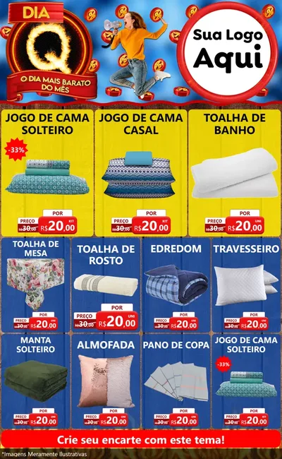 Modelo de Encarte para Encarte Grande com o tema Dia Q - O Dia Mais Barato Do Mês para Cama, Mesa e Banho