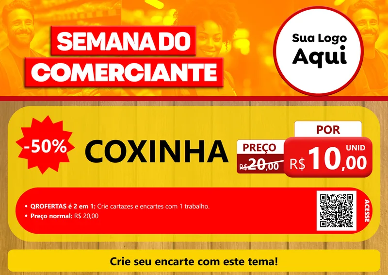 Modelo de Cartaz para Cartaz A4 Horizontal com o tema Semana do Comerciante para Salgadaria