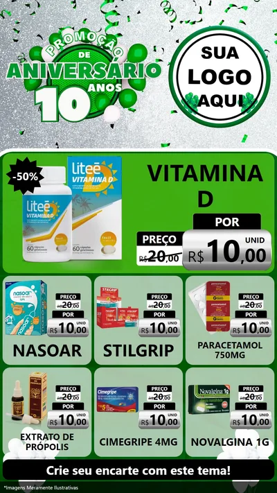 Modelo de Rede Social para Stories com o tema Promoção de Aniversário - 10 Anos para Farmácia
