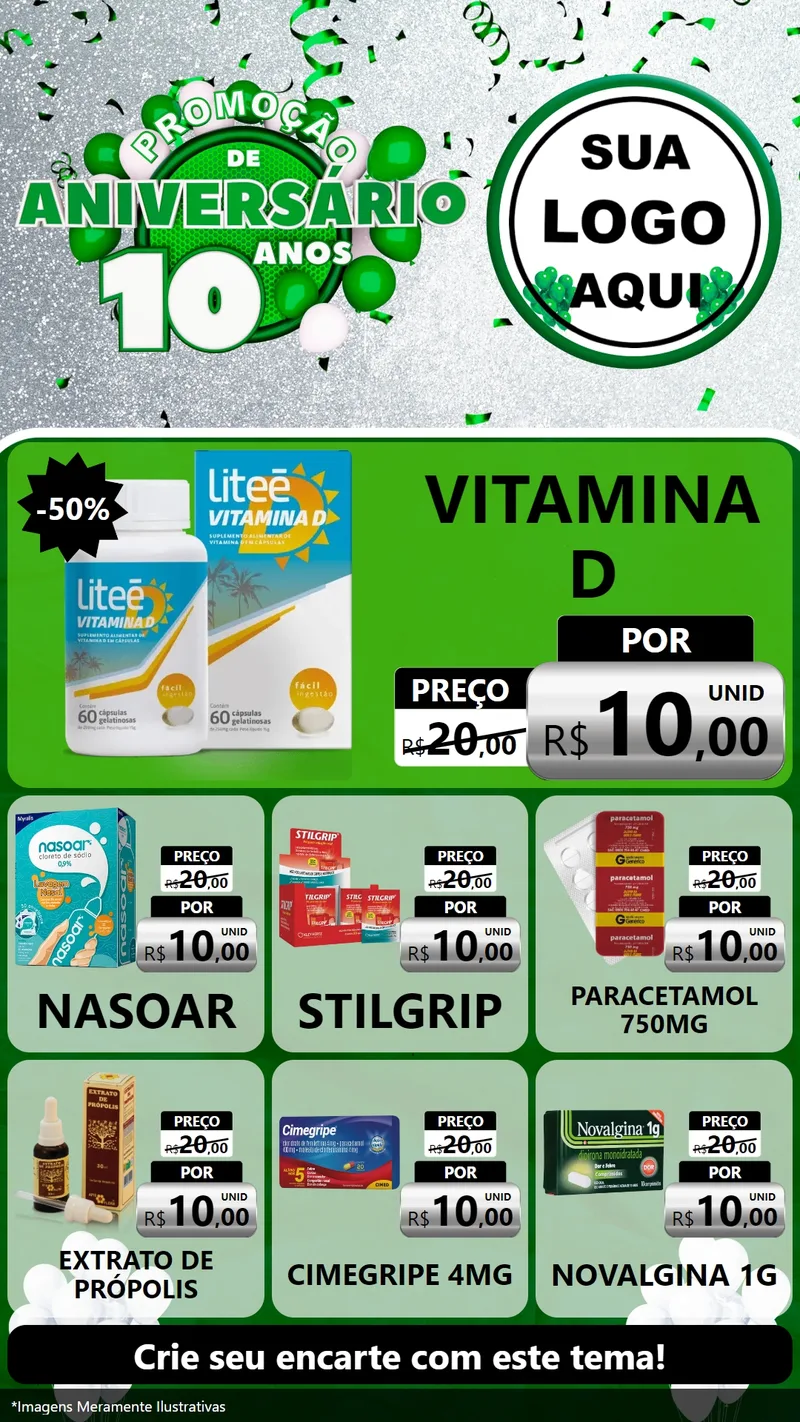 Modelo de Rede Social para Stories com o tema Promoção de Aniversário - 10 Anos para Farmácia