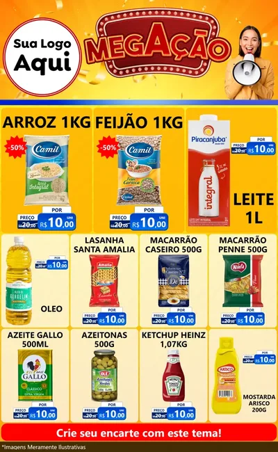 Modelo de Encarte para Encarte Grande com o tema Mega Ação para Supermercado