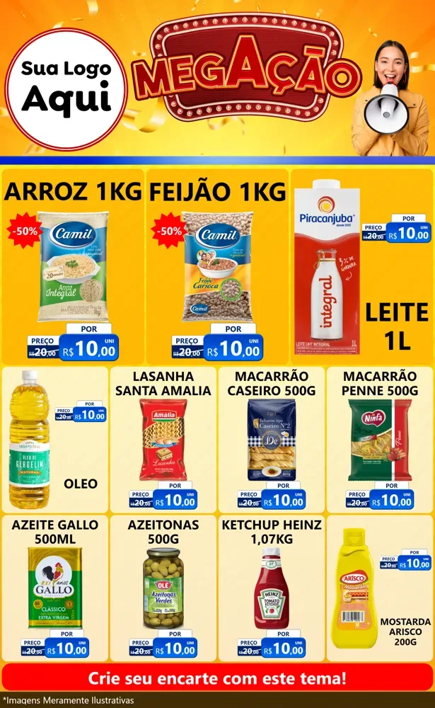Modelo de Encarte para Encarte Grande com o tema Mega Ação para Supermercado