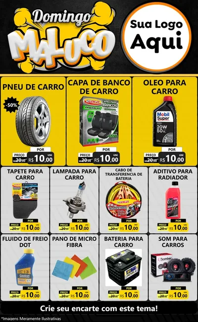 Modelo de Encarte para Encarte Grande com o tema Domingo Maluco para Auto peças