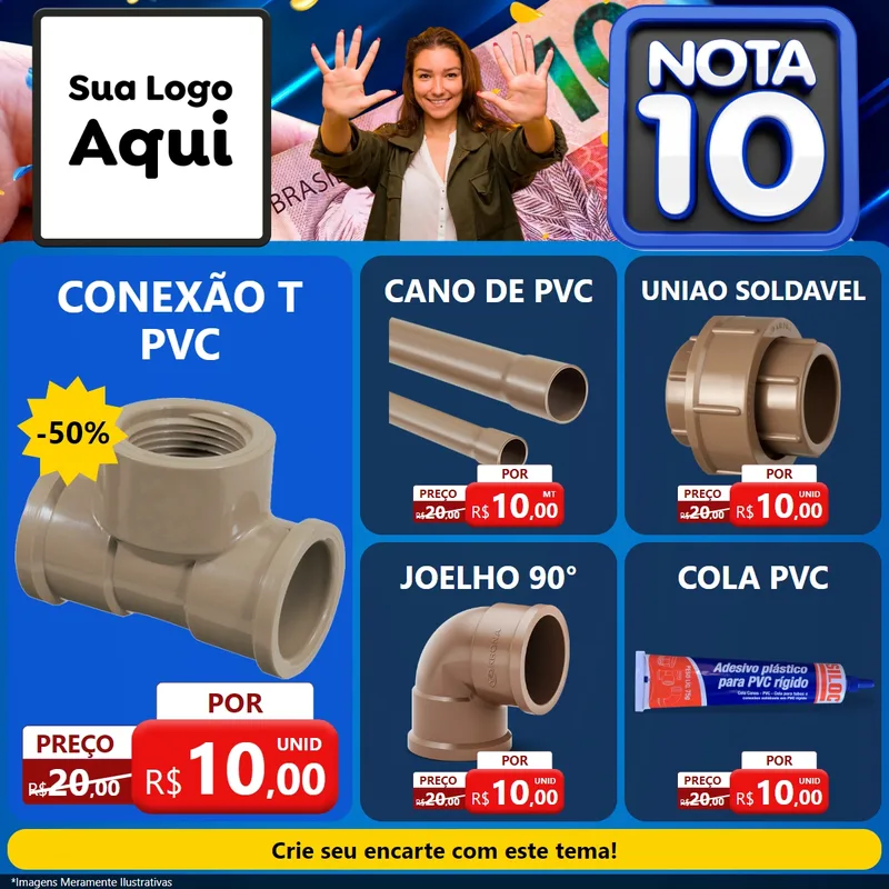 Modelo de Rede Social para Feed Facebook com o tema Nota 10 para Tubos e conexões