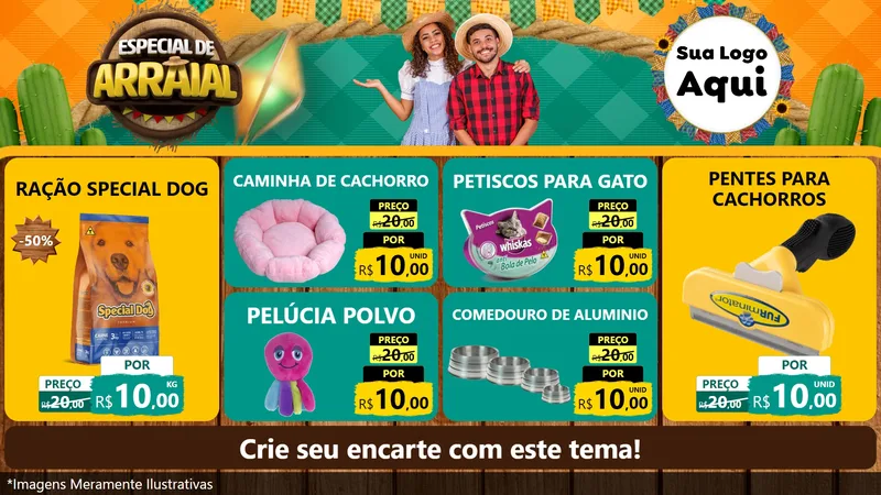 Modelo de TV para TV Horizontal com o tema Especial De Arraial para Pet Shop