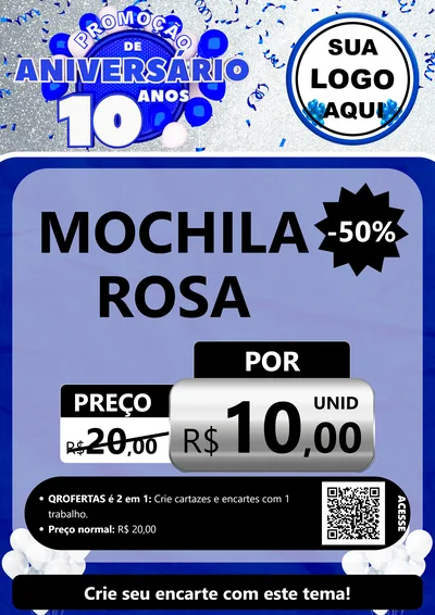 Modelo de Cartaz para Cartaz A4 Vertical com o tema Promoção de Aniversário - 10 Anos para Papelaria