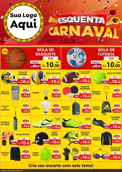 Modelo de Encarte para Encarte A4 Vertical com o tema Esquenta Carnaval para Artigos Esportivos