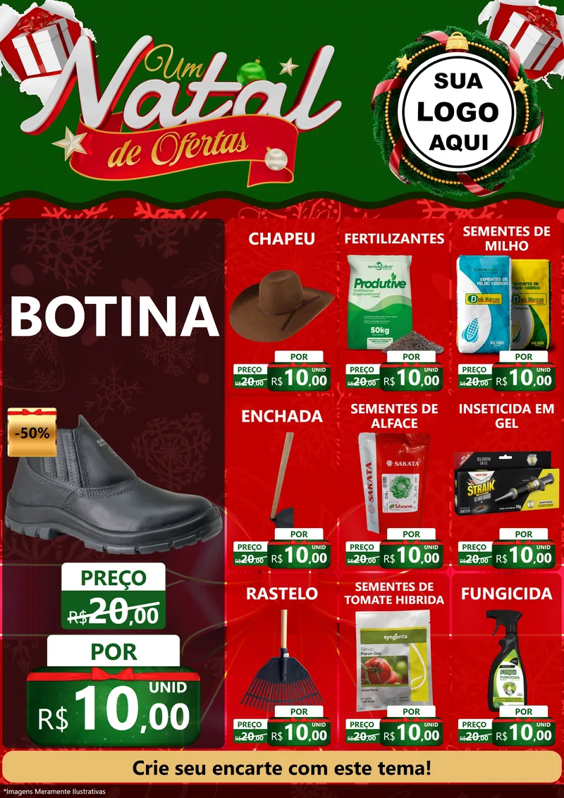 Modelo de Encarte para Encarte A4 Vertical com o tema Um Natal de Ofertas para Agropecuária