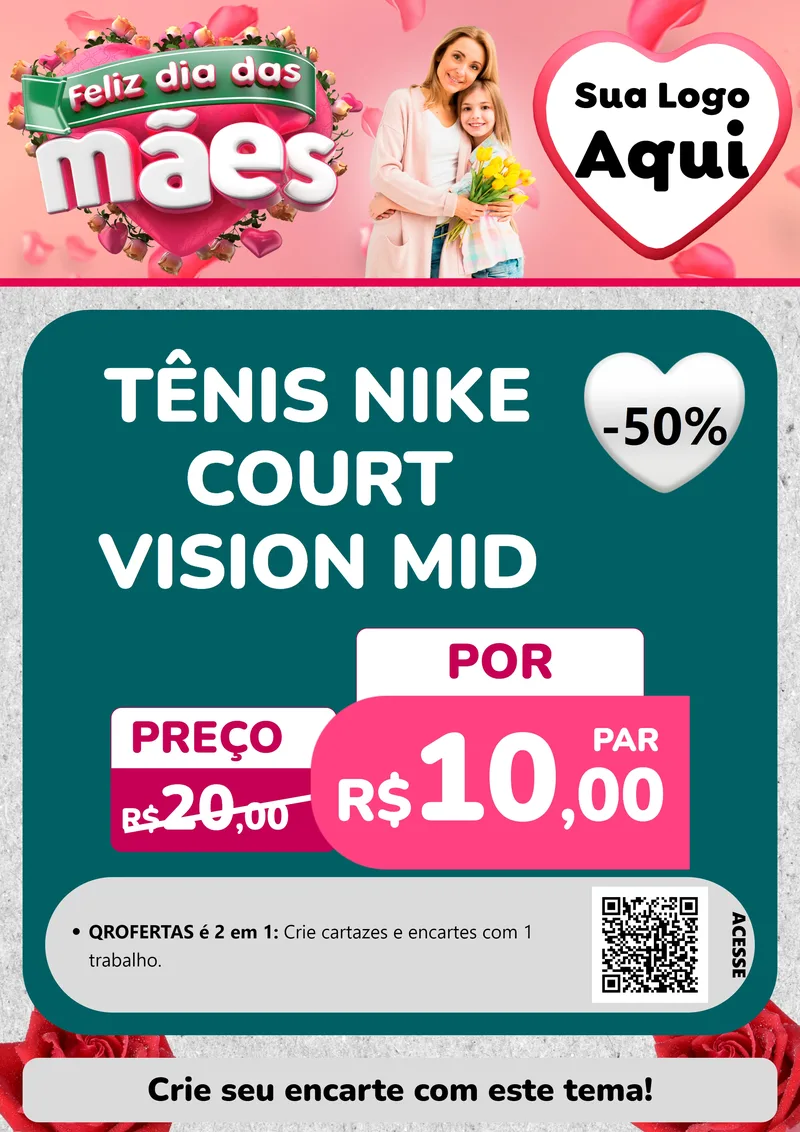 Modelo de Cartaz para Cartaz A4 Vertical com o tema Feliz Dia das Mães para Calçados
