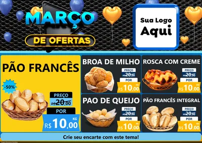 Modelo de Encarte para Encarte A4 Horizontal com o tema Março de Ofertas para Padaria