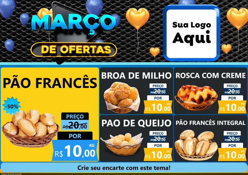 Modelo de Encarte para Encarte A4 Horizontal com o tema Março de Ofertas para Padaria