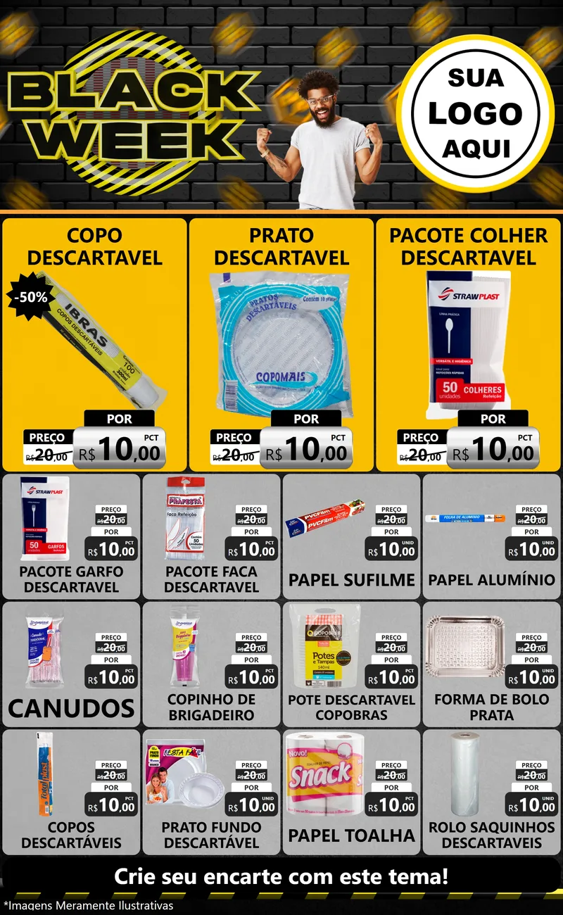 Modelo de Encarte para Encarte Grande com o tema Black Week para Embalagens