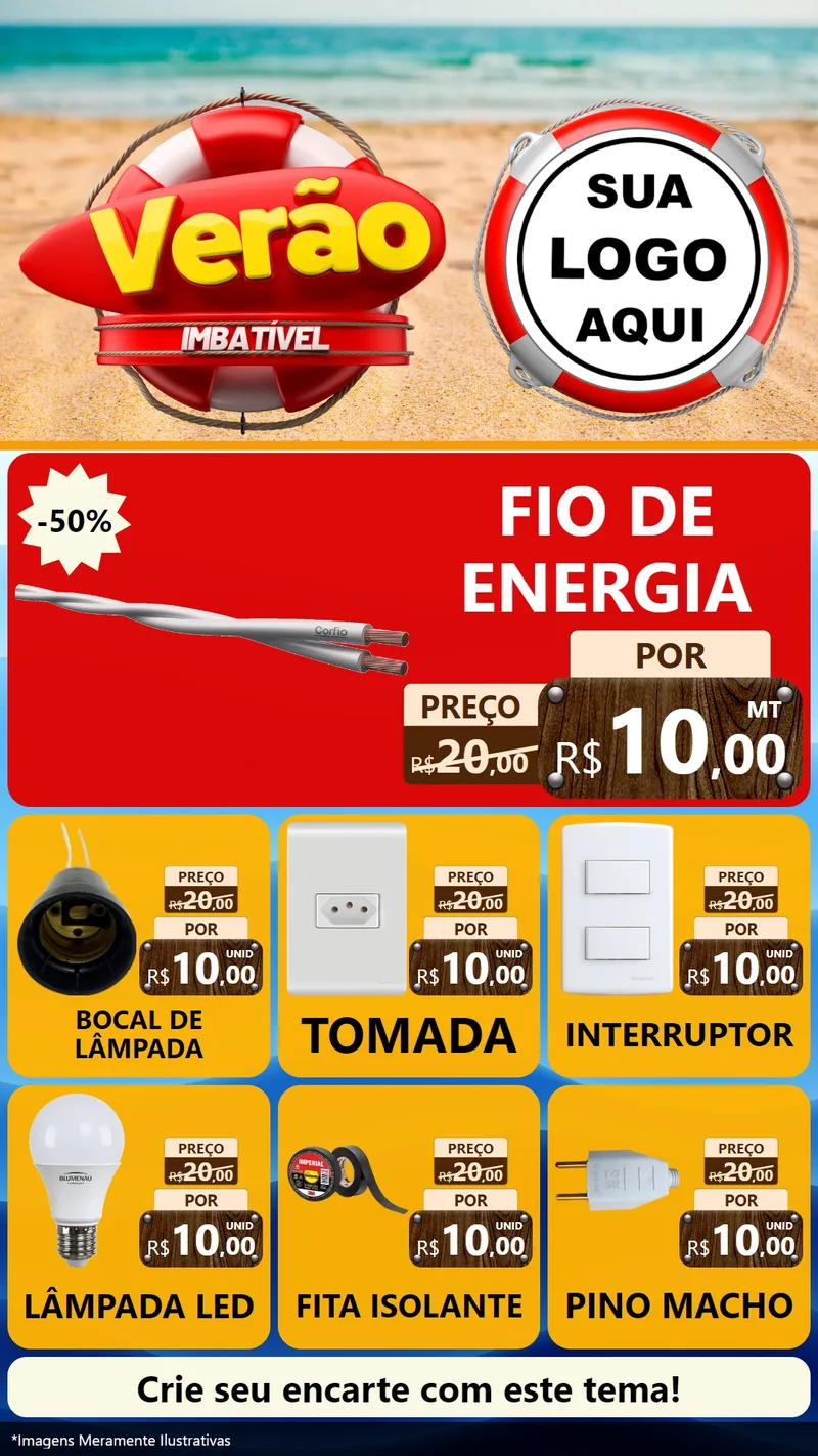 Modelo de Rede Social para Stories com o tema Verão Imbatível para Materiais Elétricos