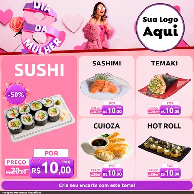 Modelo de Rede Social para Feed Facebook com o tema Dia da Mulher para Comida japonesa