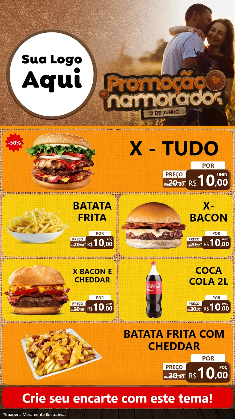 Modelo de TV para TV Vertical com o tema Promoção Namorados para Hamburgueria