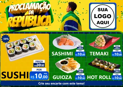 Modelo de Encarte para Encarte A4 Horizontal com o tema Proclamação da República para Comida japonesa