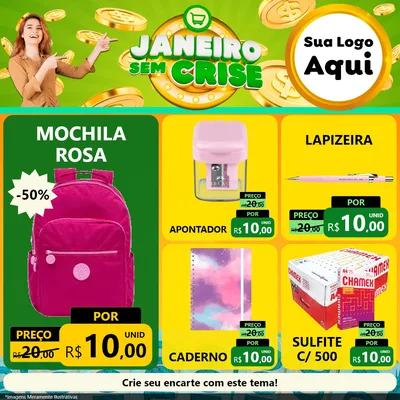 Modelo de Rede Social para Feed Facebook com o tema Janeiro Sem Crise para Papelaria