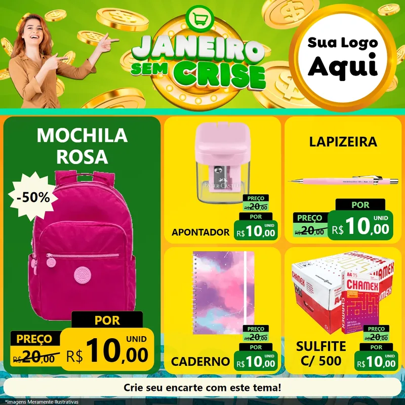 Modelo de Rede Social para Feed Facebook com o tema Janeiro Sem Crise para Papelaria