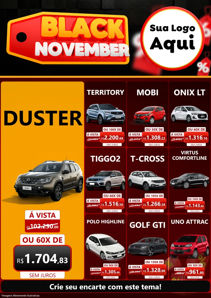 Modelo de Encarte para Encarte A4 Vertical com o tema Black November para Concessionaria de Carros