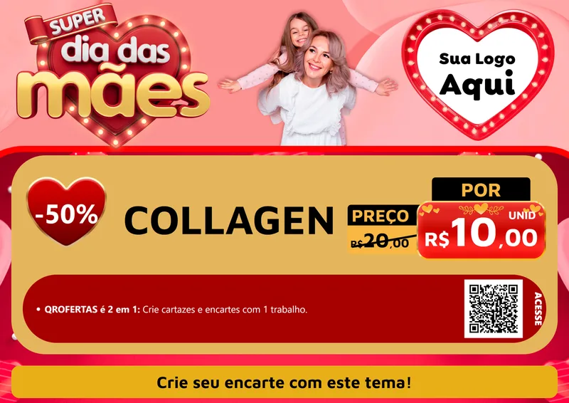 Modelo de Cartaz para Cartaz A4 Horizontal com o tema Super Dia Das Mães para Suplementos alimentares