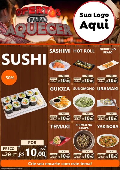 Modelo de Encarte para Encarte A4 Vertical com o tema Ofertas Para Aquecer para Comida japonesa