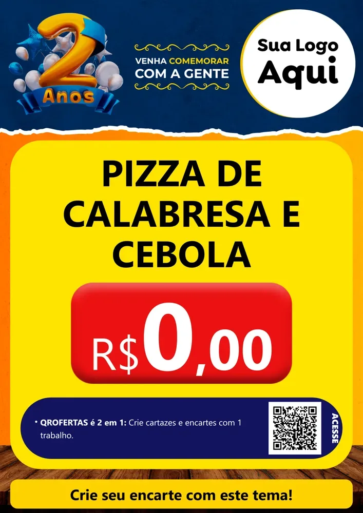 Modelo de Cartaz para Cartaz A4 Vertical com o tema Aniversário de 2 anos para Pizzaria