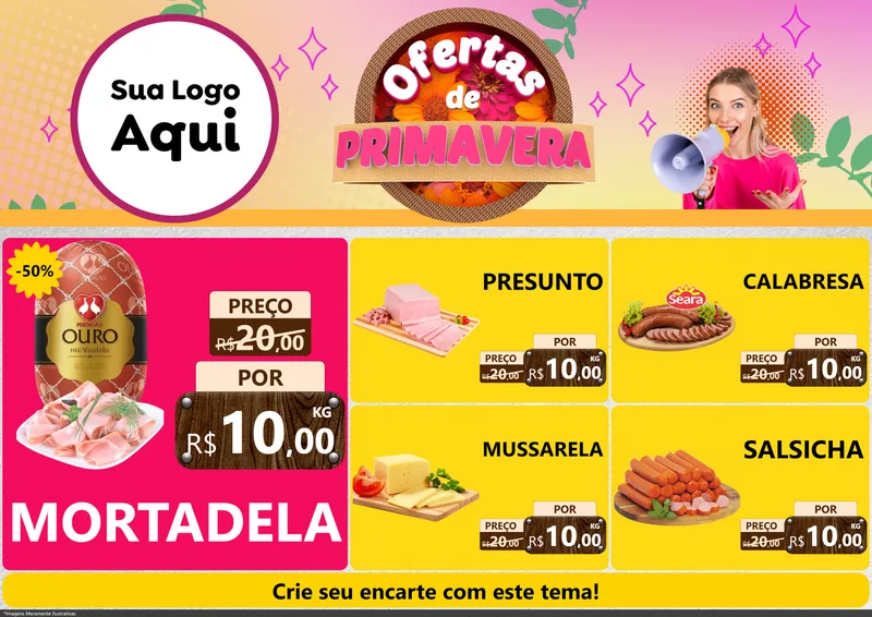 Modelo de Encarte para Encarte A4 Horizontal com o tema Ofertas de Primavera para Frios e Laticínios