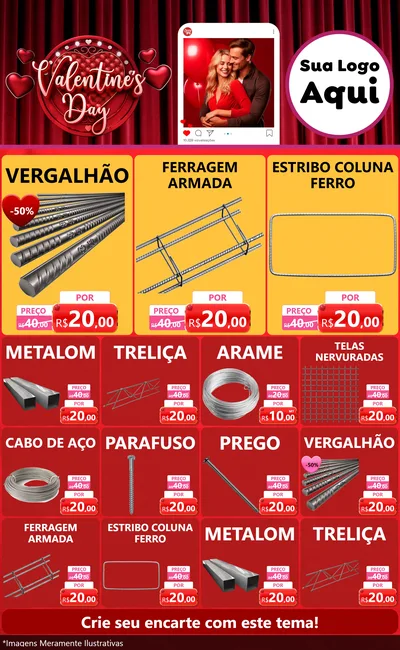 Modelo de Encarte para Encarte Grande com o tema Valentine's Day para Ferragens
