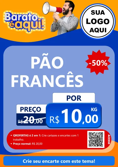 Modelo de Cartaz para Cartaz A4 Vertical com o tema Barato é aqui para Padaria