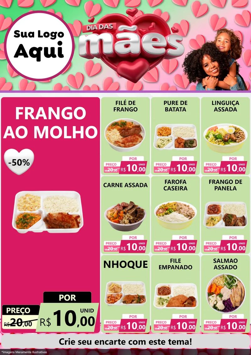 Modelo de Encarte para Encarte A4 Vertical com o tema Dia das Mães para Restaurante