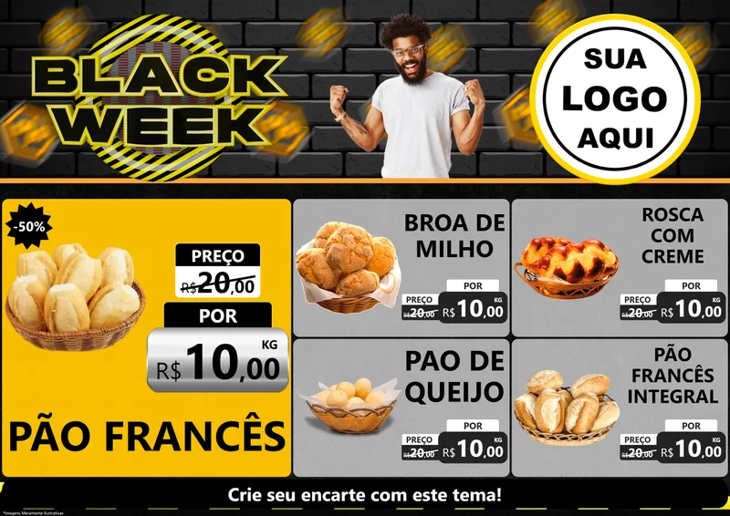 Modelo de Encarte para Encarte A4 Horizontal com o tema Black Week para Padaria