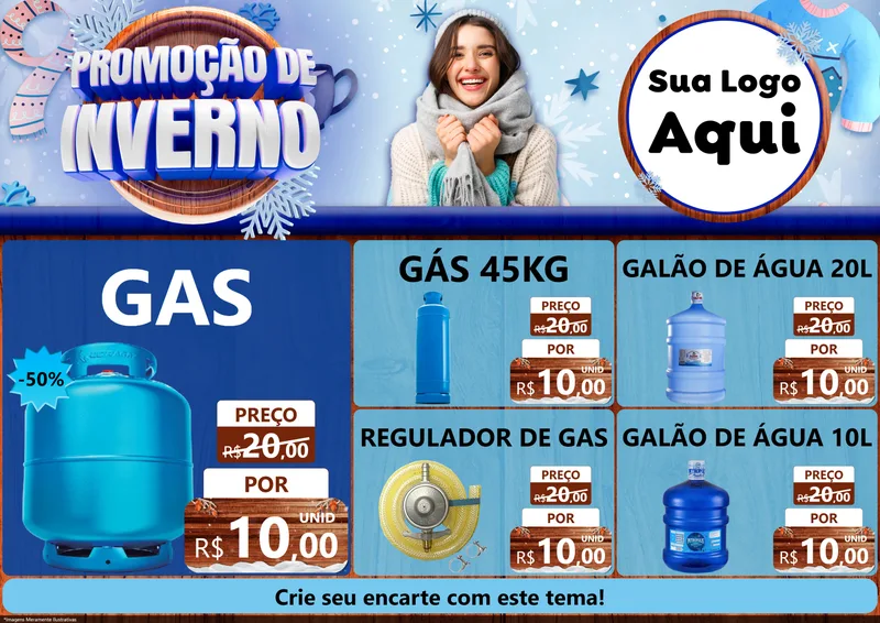 Modelo de Encarte para Encarte A4 Horizontal com o tema Promoção de Inverno para Água e gás