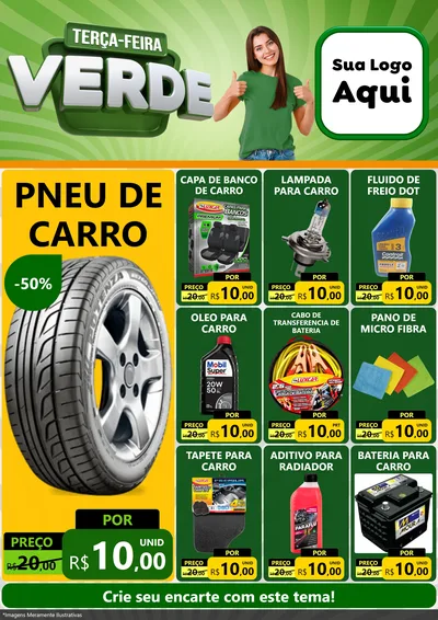 Modelo de Encarte para Encarte A4 Vertical com o tema Terça - Feira Verde para Auto peças