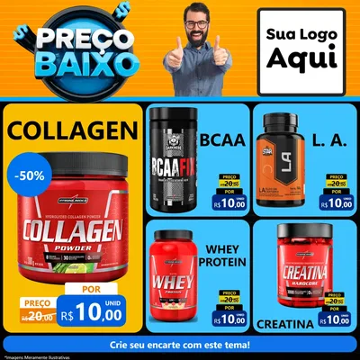 Modelo de Rede Social para Feed Facebook com o tema Preço Baixo para Suplementos alimentares