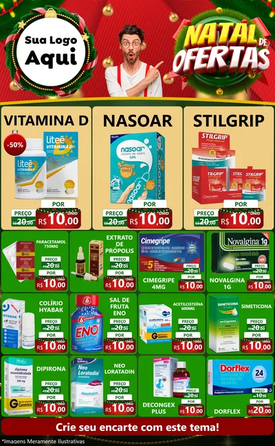 Modelo de Encarte para Encarte Grande com o tema Natal de Ofertas para Farmácia