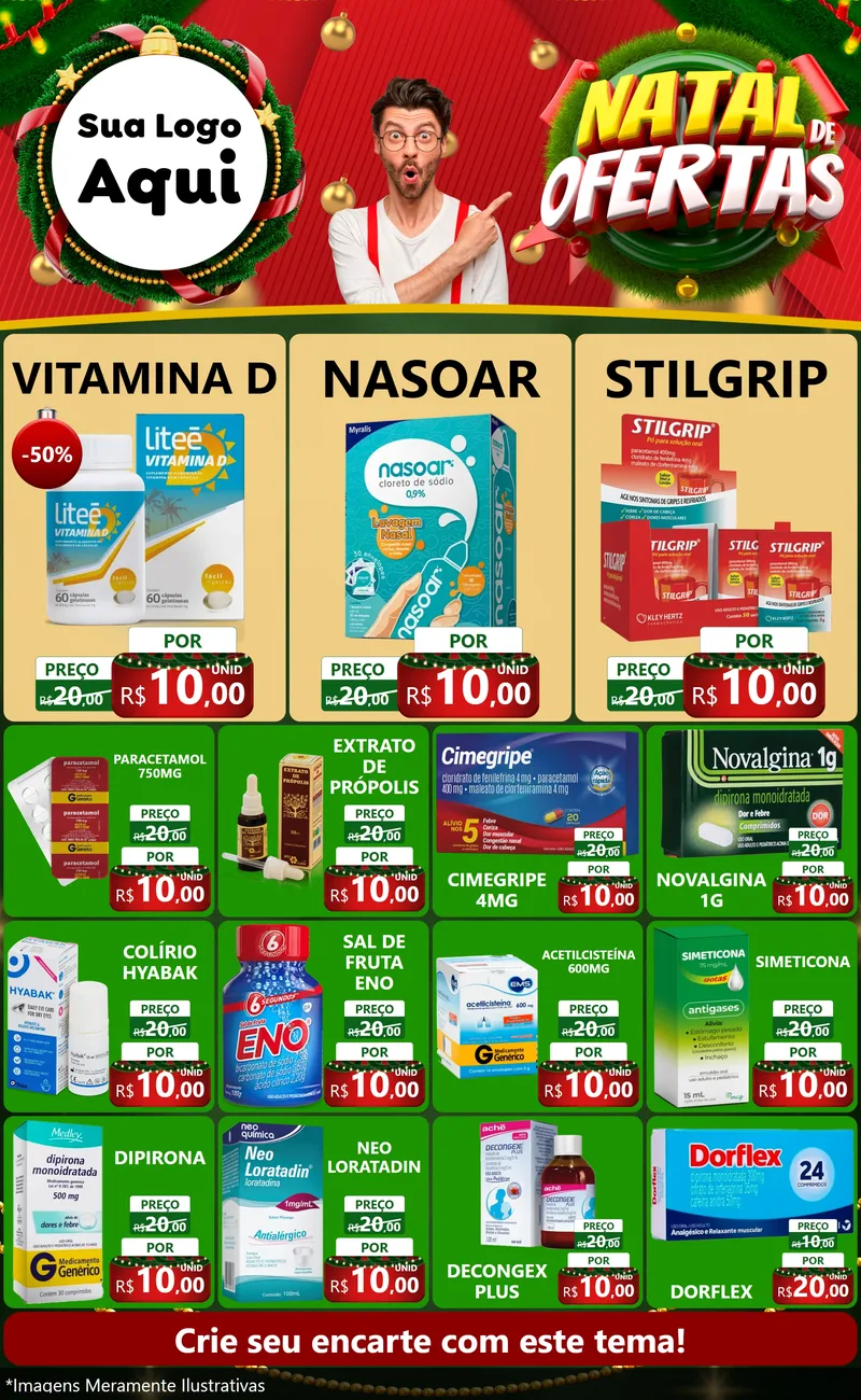 Modelo de Encarte para Encarte Grande com o tema Natal de Ofertas para Farmácia