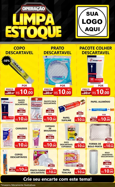 Modelo de Encarte para Encarte Grande com o tema Operação Limpa Estoque para Embalagens