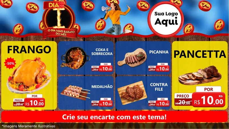 Modelo de TV para TV Horizontal com o tema Dia I - O Dia Mais Barato Do Mês para Assados