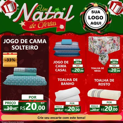 Modelo de Rede Social para Feed Facebook com o tema Um Natal de Ofertas para Cama, Mesa e Banho